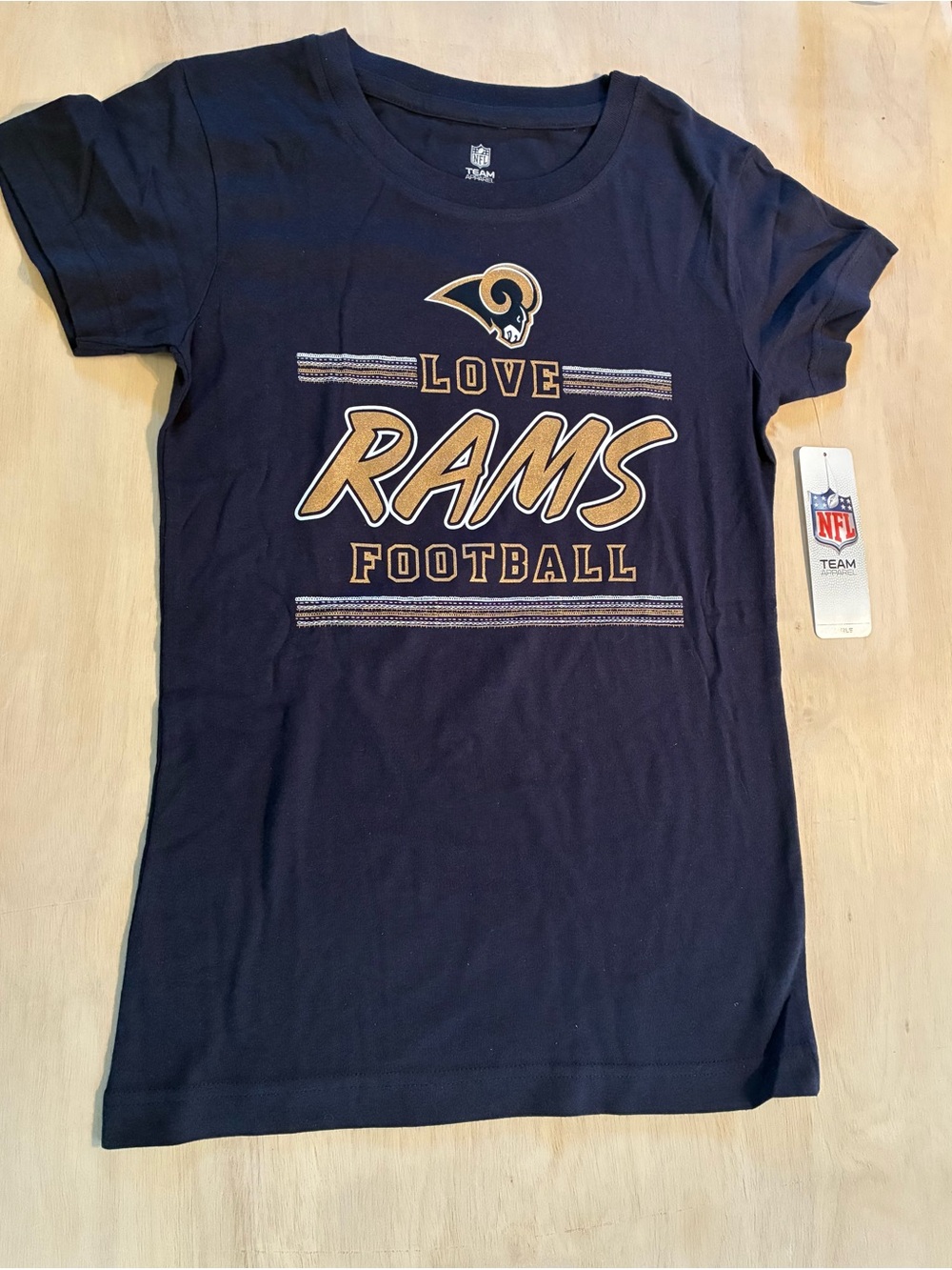 NFL Navy and Gold Rams Football Girls Tee Short-Sleeve 100% Cotton
